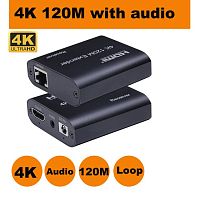 Удлинитель (комплект передатчик+приемник) HDMI->ETHERNET->HDMI 4K30fps, audio,120 метров, активный 