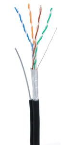 Кабель NETLAN F/UTP 4 пары, Кат.5e , одножил., BC (CU), внешний, PE до -40C,с тросом, черный, 305м Кабель NETLAN F/UTP 4 пары, Кат.5e , одножил., BC (CU), внешний, PE до -40C,с тросом, черный, 305м