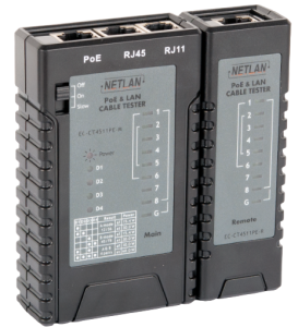 Кабельный тестер NETLAN, UTP/STP, RJ45, RJ12,RJ11, с функцией определения PoE Кабельный тестер NETLAN, UTP/STP, RJ45, RJ12,RJ11, с функцией определения PoE