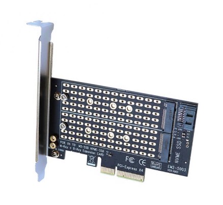 Адаптер SSD дисков M2 NVMe->PCIe x4 +M2 NGFF->SATA