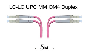 Патч-корд оптический LC-LC UPC/UPC MM Duplex 5 метров OM4, LSZH, 50/125мкм Патч-корд оптический LC-LC UPC/UPC MM Duplex 5 метров OM4, LSZH, 50/125мкм