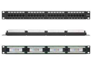Патч-панель NETLAN 19", 1U, 24 порта, Кат.5e , RJ45/8P8C, 110/KRONE, T568A/B, неэкран., черная Патч-панель NETLAN 19", 1U, 24 порта, Кат.5e , RJ45/8P8C, 110/KRONE, T568A/B, неэкран., черная