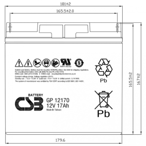 Аккумуляторная батарея CSB (GP 12170) 12V, 17 Ah свинцово-кислотная фото 2 Аккумуляторная батарея CSB (GP 12170) 12V, 17 Ah свинцово-кислотная фото 2