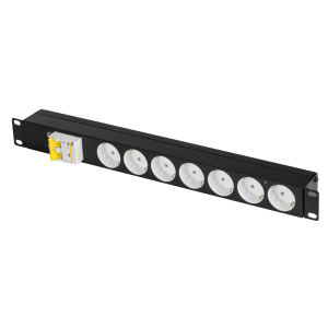 Блок электрических розеток TLK, 19", 7 гнезд, с автоматом 2P 25A, без шнура питания, металлический к Блок электрических розеток TLK, 19", 7 гнезд, с автоматом 2P 25A, без шнура питания, металлический к