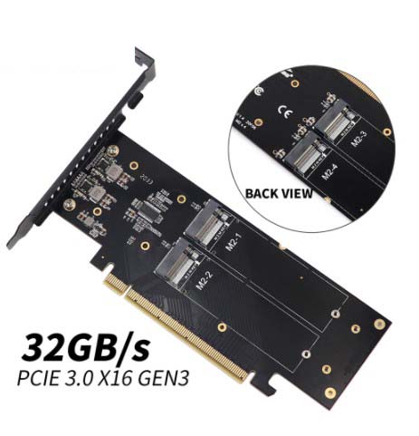 Адаптер SSD дисков M2 NVMe->PCIe x16 на 4 диска