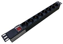 Блок розеток SIT-PDU08-C20 Schuko 8 шт. 16А 1U с выключателем 230V разъем подключения C20 