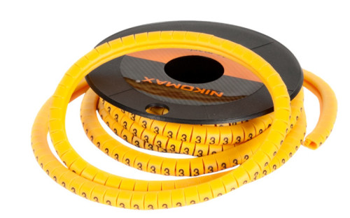 Маркер NIKOMAX кабельный, трубчатый, эластичный, под кабели 3,6-7,4мм, цифра "H", желтый, уп-ка 500ш