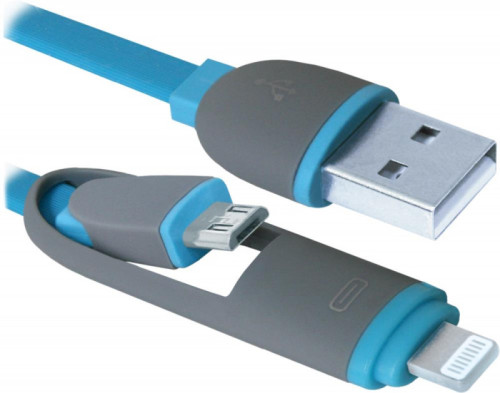 Кабель DEFENDER LIGHTNING+MICRO USB TO USB2 1м USB10-03BP 87487 Blue