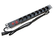 Блок розеток SIT-PDU08-C14 8 шт. 10А 1U с выключателем 230V (разъем C14 для ИБП)