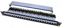 Патч-панель Hyperline 19", 1U, 24 порта RJ-45 полн. экран., категория 5e, Dual IDC, ROHS, цвет черны