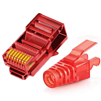 Коннектор RJ45/8P8C под витую пару, Cat.6 +Cat.5e с защитным колпачком красный(проходной)