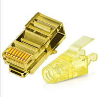 Коннектор RJ45/8P8C под витую пару, Cat.6 +Cat.5e с защитным колпачком желтый(проходной)
