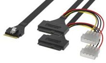 Кабель Slim SAS (SFF8654-8i) to 2x U.2/U.3 (SFF8639) + Power Molex 0.8м NVME