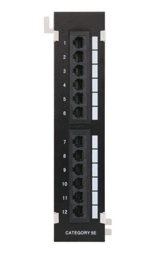 Патч-панель NETLAN настенная, 12 портов, Кат.5e , RJ45/8P8C, 110, T568A/B, неэкран., черная