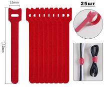 Стяжка-липучка с мягкой пряжкой, 155х15мм, для пучков до 35мм, красная, уп-ка 25шт.